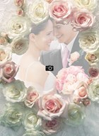 fotokaart trouwen roze en witte rozen